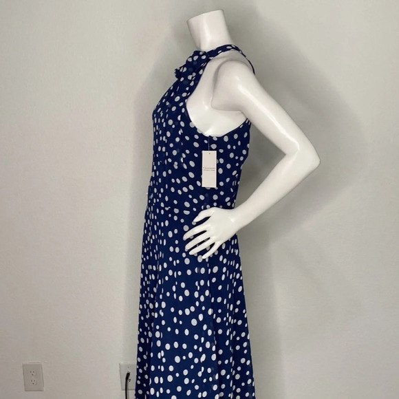 Tahari NEW Navy Blue & White Polka Dot Hi-Lo Midi Dress Size 14 - Picture 5 of 13